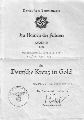 Urkunden und Besitzzeugnisse Dunker, Johann