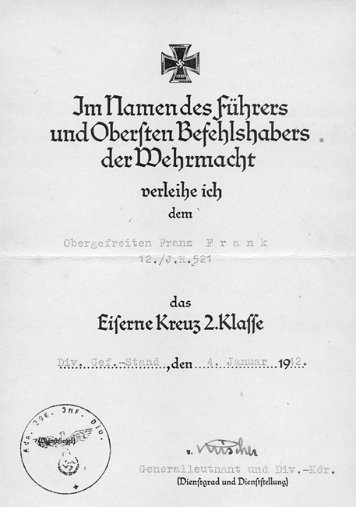 Urkunden und Besitzzeugnisse Frank, Franz