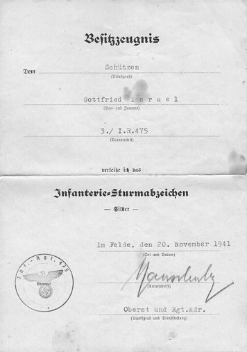 Urkunden und Besitzzeugnisse Israel, Gottfried