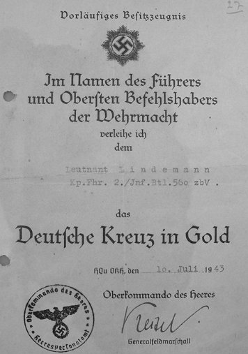Urkunden und Besitzzeugnisse Lindemann, Kurt