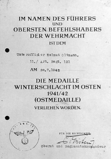 Urkunden und Besitzzeugnisse Oltmann, Helmut