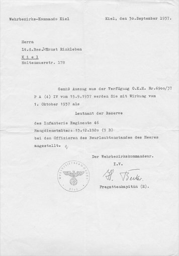 Personalunterlagen Rinkleben, Ernst