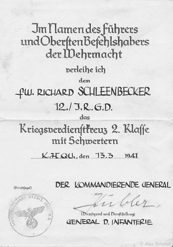 Urkunden und Besitzzeugnisse Schleenbecker, Richard