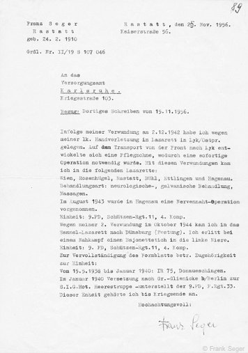 Personalunterlagen Seger, Franz