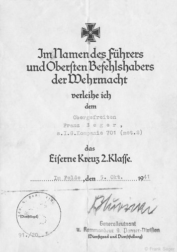 Urkunden und Besitzzeugnisse Seger, Franz