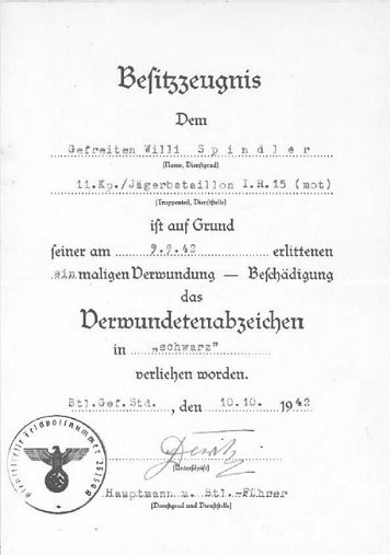 Urkunden und Besitzzeugnisse Spindler, Willi