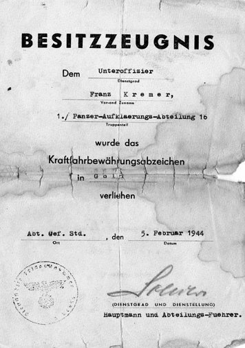 Kraftfahr-Bewährungsabzeichen in Gold Heer