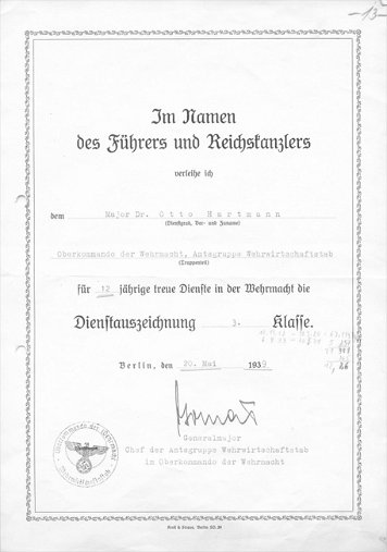 Verleihungsurkunden Dienstauszeichnung 3. Klasse