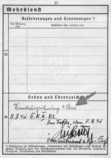 Wehrpass-Einträge Dienstauszeichnung 4. Klasse