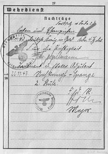 Wehrpass-Einträge Deutsches Kreuz in Gold