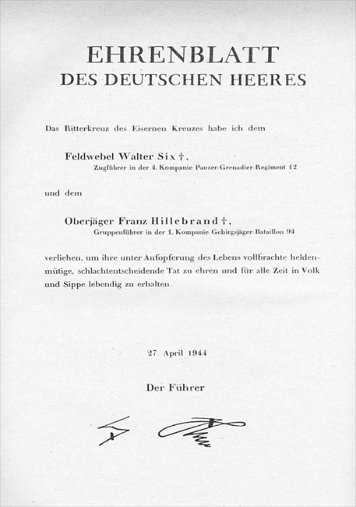 27. April 1944 Ehrenblatt des Deutschen Heeres