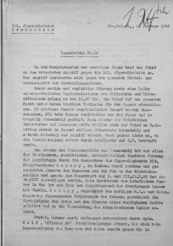 101. Jäger-Division Namensnennung im Tagesbefehl