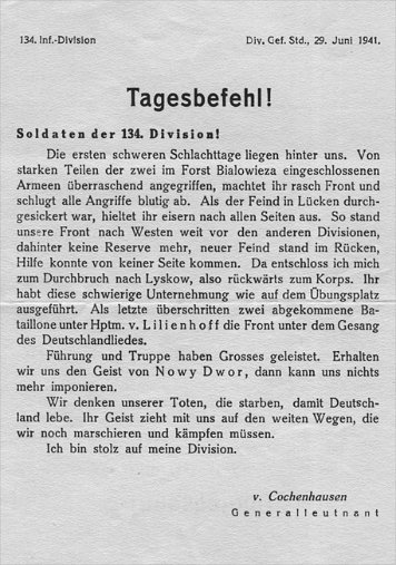 134. Infanterie-Division Namensnennung im Tagesbefehl