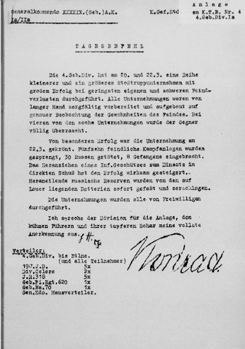 Namensnennung im Tagesbefehl Heer