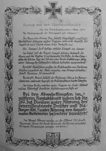 267. Infanterie-Division Namensnennung im Wehrmachtbericht