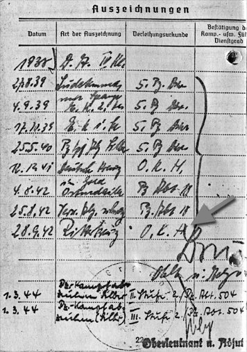 Soldbuch-Einträge Ritterkreuz des Eisernen Kreuzes