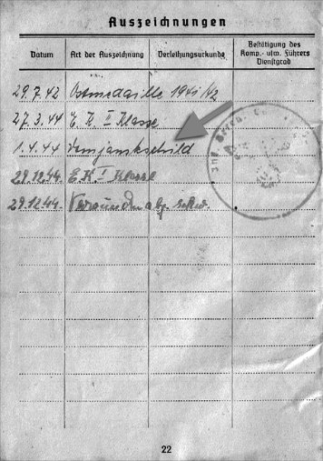 Soldbuch-Einträge Ärmelschild Demjansk