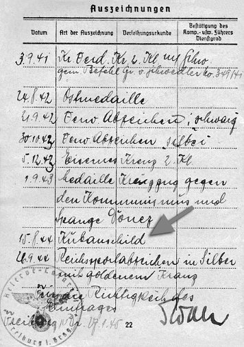 Soldbuch-Einträge Ärmelschild Kuban