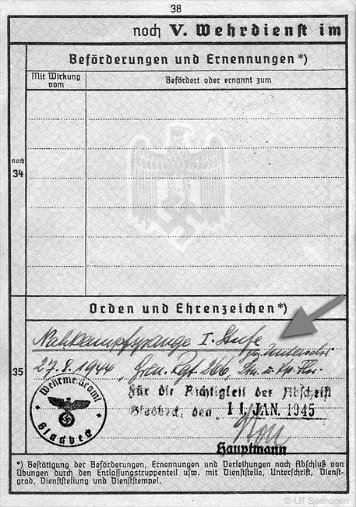 Wehrpass-Einträge Nahkampfspange in Bronze