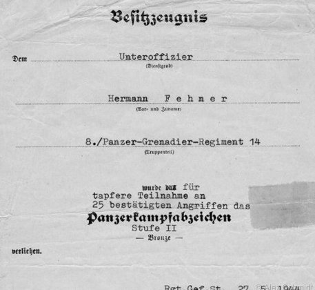 Panzer-Kampfabzeichen in Bronze mit Einsatzzahl