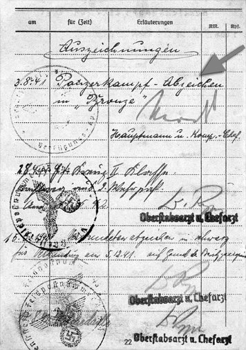 Soldbuch-Einträge Panzer-Kampfabzeichen in Bronze