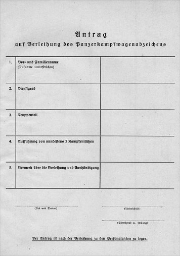 Verleihungsanträge Panzer-Kampfabzeichen in Bronze