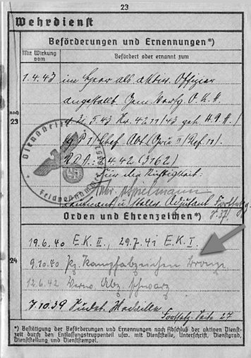 Wehrpass-Einträge Panzer-Kampfabzeichen in Bronze