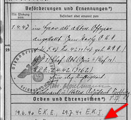 Wehrpass-Einträge