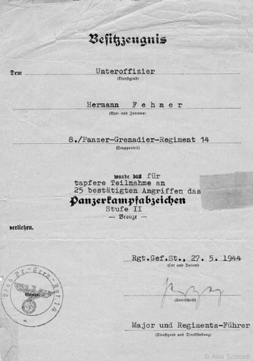 Panzer-Kampfabzeichen in Bronze mit Einsatzzahl Heer