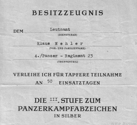 Panzer-Kampfabzeichen in Silber mit Einsatzzahl