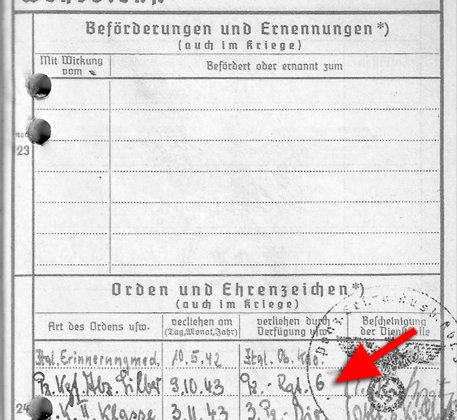 Wehrpass-Einträge