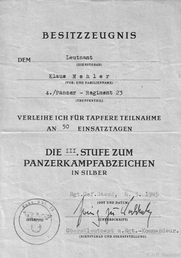 Panzer-Kampfabzeichen in Silber mit Einsatzzahl Heer