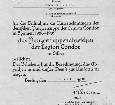 Panzertruppenabzeichen der Legion Condor
