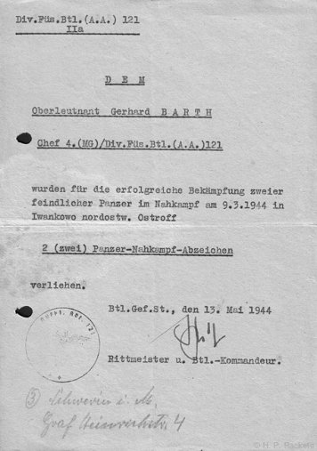 Bescheinigungen Panzervernichtungsabzeichen