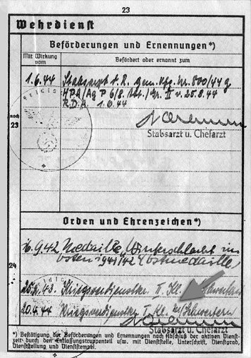 Wehrpass-Einträge Kriegsverdienstkreuz 1. Klasse