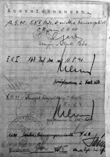 Soldbuch-Einträge Medaille zur Erinnerung an den 1. Oktober 1938
