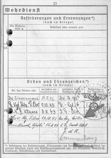 Wehrpass-Einträge Verwundeten-Abzeichen 1939 in Silber