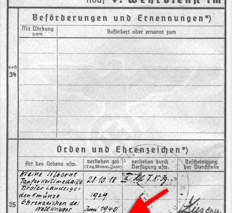 Wehrpass-Einträge