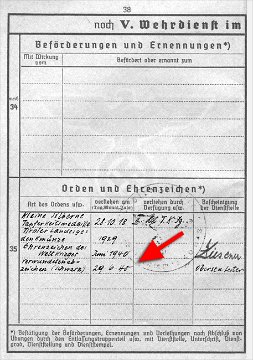 Wehrpass-Eintrag HE 1